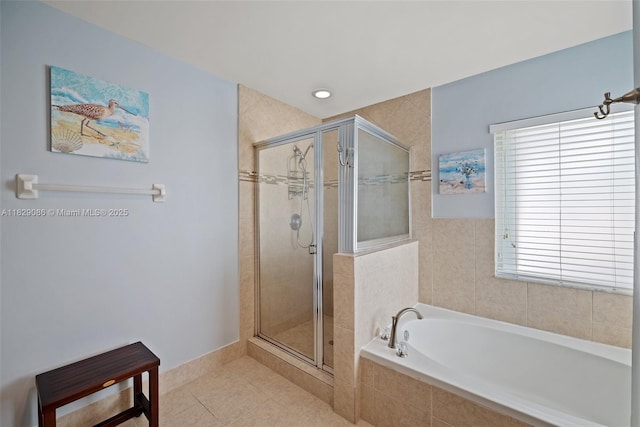 960 NW 185th Ave, Pembroke Pines, FL 33029 - bathroom featuring a garden tub, a shower stall, and tile patterned flooring