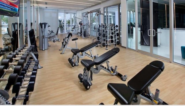 10255 NW 63rd Ter Unit 204, Doral, FL 33178 - workout area with wood finished floors and french doors