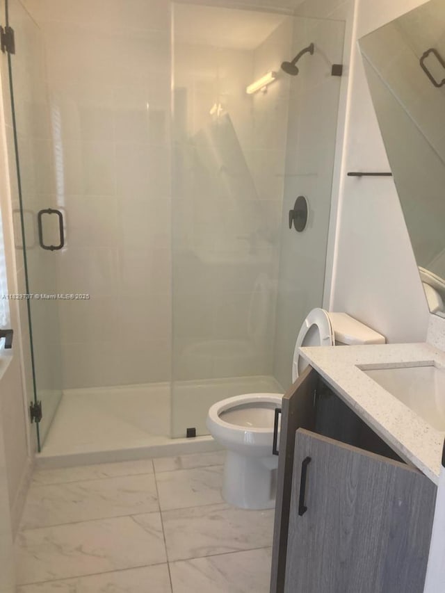 25767 SW 144th Ave, Homestead, FL 33032 - bathroom featuring vanity, a shower stall, and marble look tiles