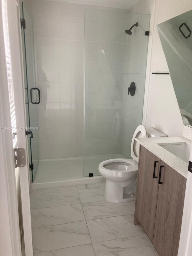 25767 SW 144th Ave, Homestead, FL 33032 - bathroom featuring marble look tile flooring, vanity, and a stall shower