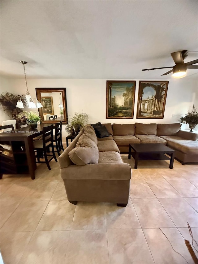 2371 SW 15th St Unit 101, Deerfield Beach, FL 33442 - living room featuring light tile patterned floors and a ceiling fan