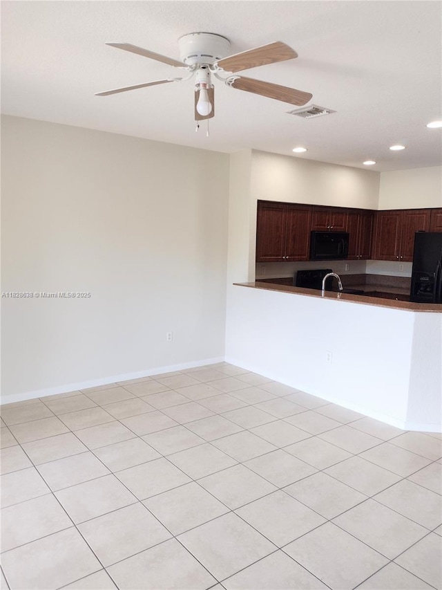 8380 SW 25th Ct Unit 104, Miramar, FL 33025 - kitchen with black appliances, recessed lighting, a ceiling fan, dark countertops, and dark brown cabinetry