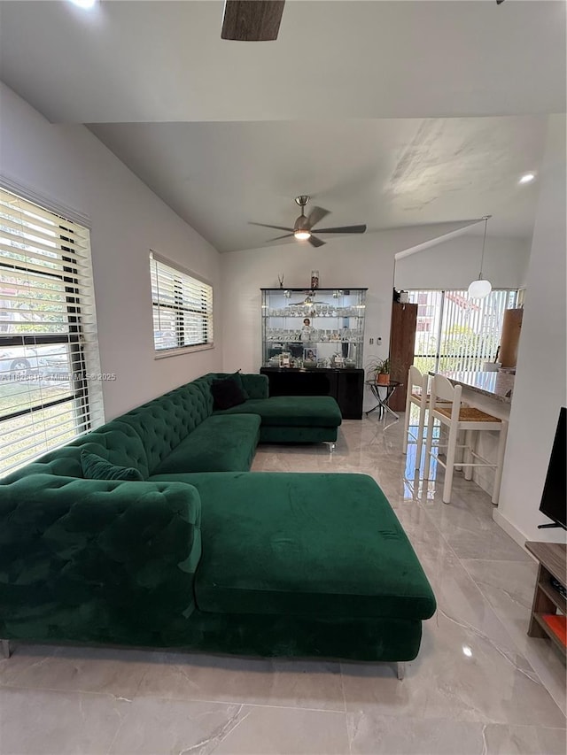 7440 SW 153rd Ct Unit 107-4, Miami, FL 33193 - living room with marble tiled floors, plenty of natural light, and ceiling fan