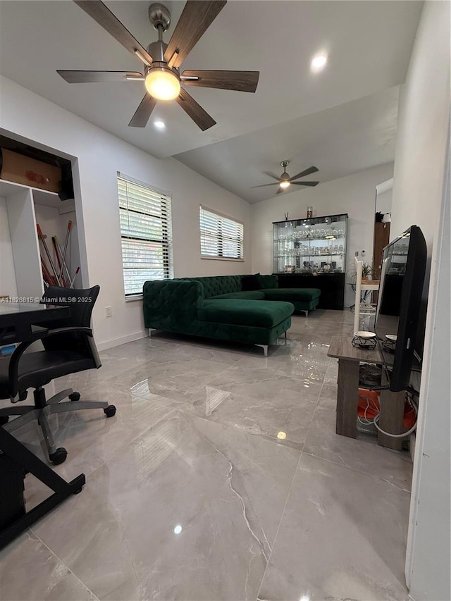 7440 SW 153rd Ct Unit 107-4, Miami, FL 33193 - bedroom with marble tiled flooring and ceiling fan