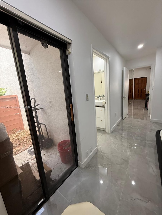 7440 SW 153rd Ct Unit 107-4, Miami, FL 33193 - hall with recessed lighting and marble finish floors