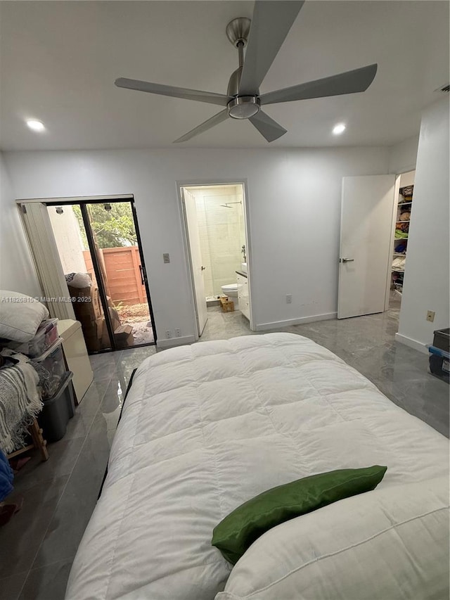 7440 SW 153rd Ct Unit 107-4, Miami, FL 33193 - bedroom with access to exterior, ensuite bath, recessed lighting, and a ceiling fan