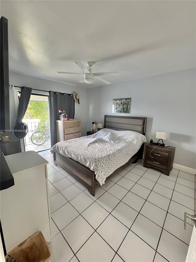 13261 SW 17th Ln, Miami, FL 33175 - bedroom with light tile patterned flooring, a ceiling fan, and access to outside