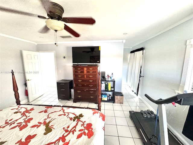 13261 SW 17th Ln, Miami, FL 33175 - bedroom featuring light tile patterned floors, ornamental molding, and ceiling fan