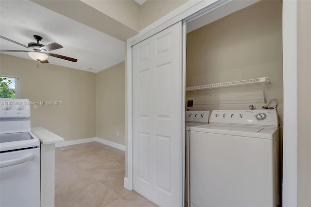 9241 SW 204th Ter, Cutler Bay, FL 33189 - laundry area with a ceiling fan and washing machine and clothes dryer