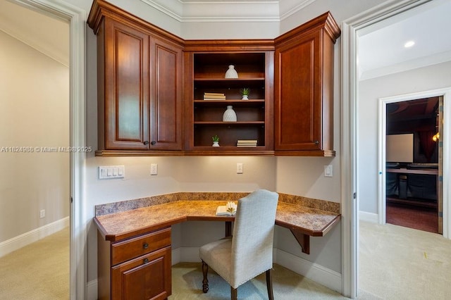 2211 Azalea Pl, Winter Park, FL 32789 - unfurnished office featuring light colored carpet, built in study area, and ornamental molding