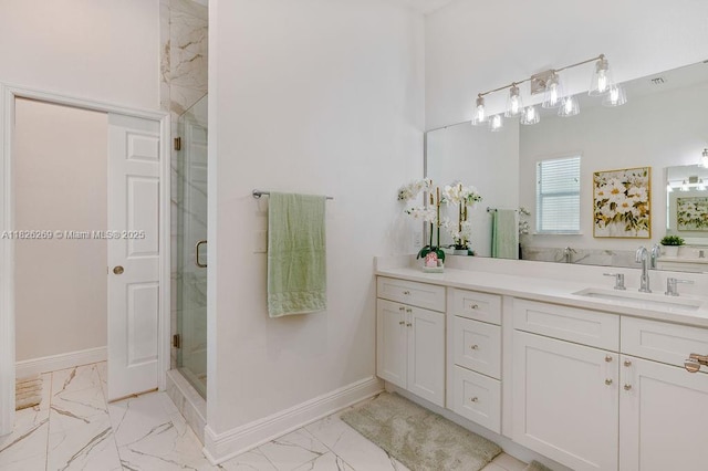 2607 Lafayette Ave, Winter Park, FL 32789 - bathroom with marble look tile flooring, vanity, and a stall shower