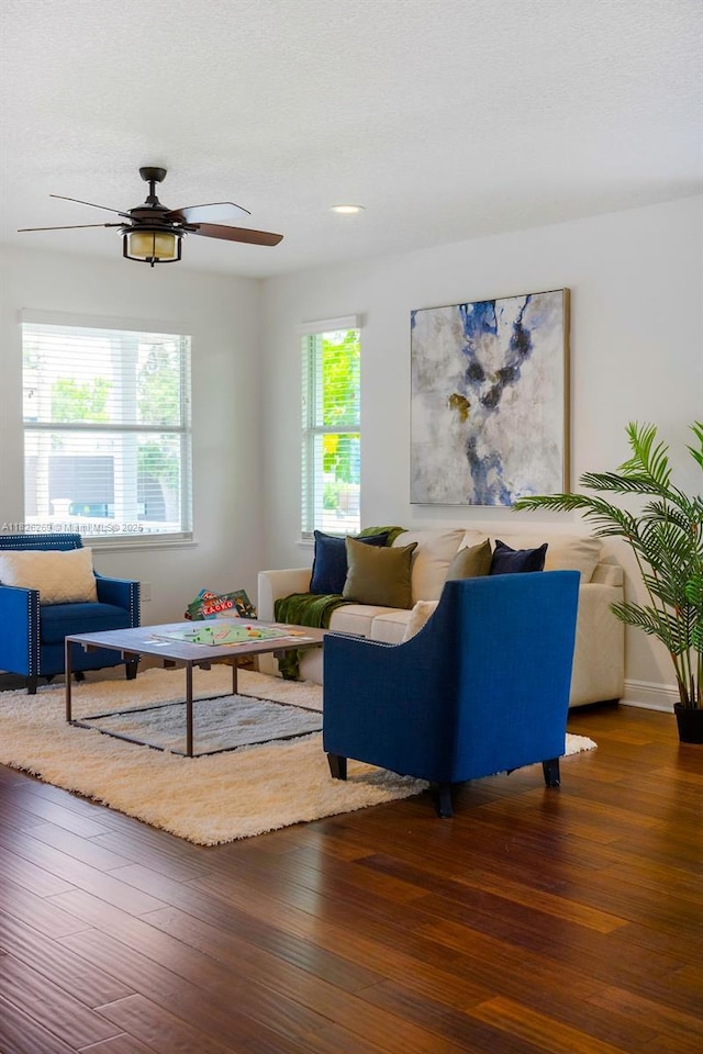 2607 Lafayette Ave, Winter Park, FL 32789 - living area with hardwood / wood-style flooring, ceiling fan, and recessed lighting