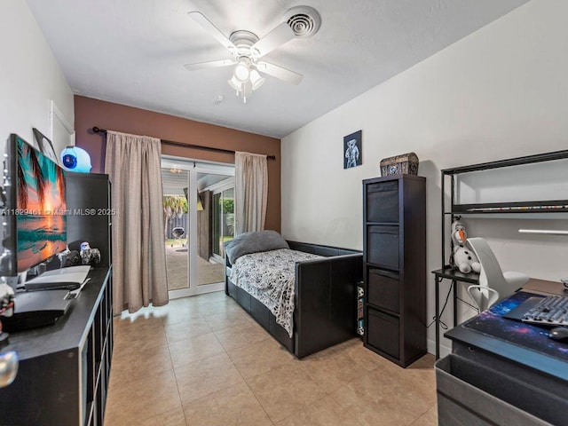 13530 SW 77th Ave, Pinecrest, FL 33156 - bedroom with access to outside, a ceiling fan, and light tile patterned flooring