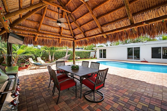 6201 SW 3rd St, Plantation, FL 33317 - view of patio featuring a gazebo, a ceiling fan, and outdoor dining area