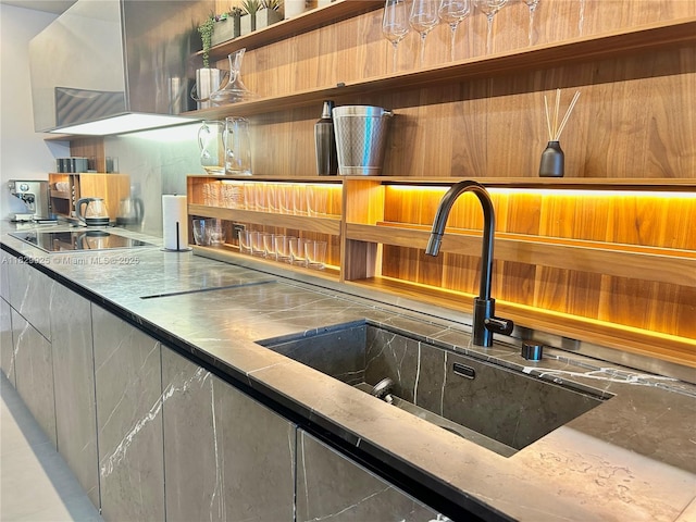 2301 Collins Ave Unit 1634/1635, Miami Beach, FL 33139 - kitchen featuring open shelves and black electric cooktop