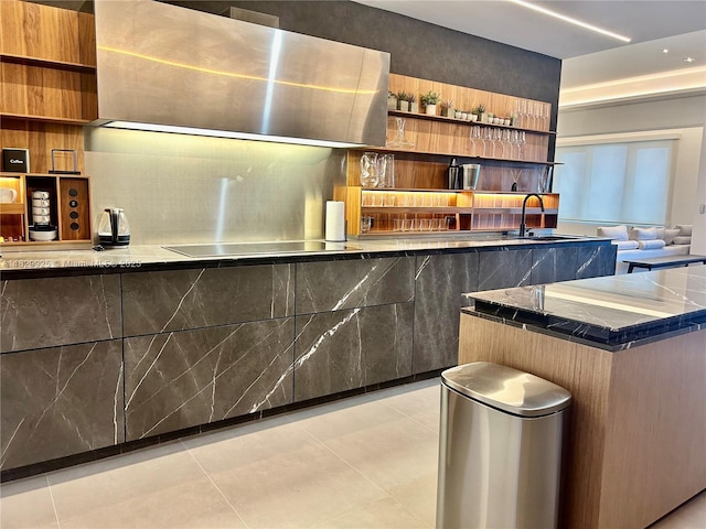2301 Collins Ave Unit 1634/1635, Miami Beach, FL 33139 - bar area featuring black electric stovetop and ventilation hood