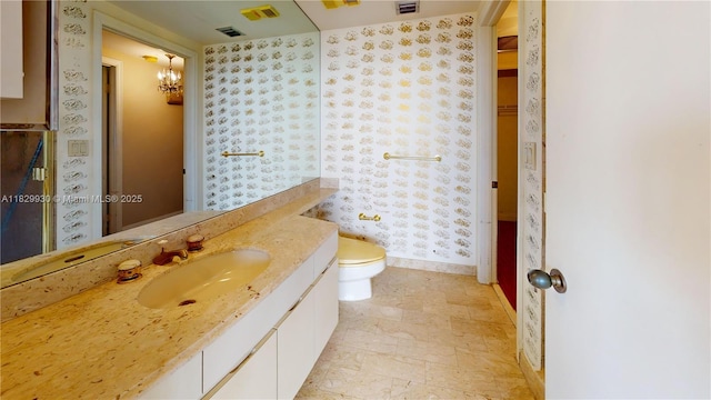 11113 Biscayne Blvd Unit 2056, Miami, FL 33181 - bathroom featuring vanity, wallpapered walls, and a chandelier