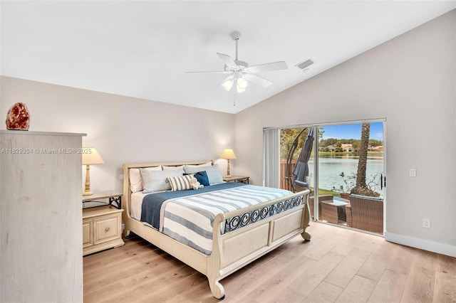 321 NW 100th Ave, Plantation, FL 33324 - bedroom with access to exterior, light wood-style flooring, lofted ceiling, and a ceiling fan