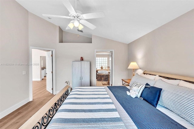 321 NW 100th Ave, Plantation, FL 33324 - bedroom with light wood-style floors, vaulted ceiling, and a ceiling fan