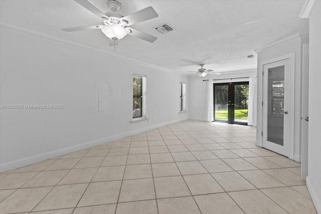 18301 SW 86th Ave, Palmetto Bay, FL 33157 - empty room with crown molding, ceiling fan, a textured ceiling, and light tile patterned flooring
