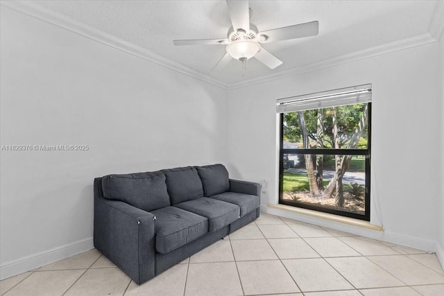 18301 SW 86th Ave, Palmetto Bay, FL 33157 - sitting room with light tile patterned floors, ornamental molding, and ceiling fan