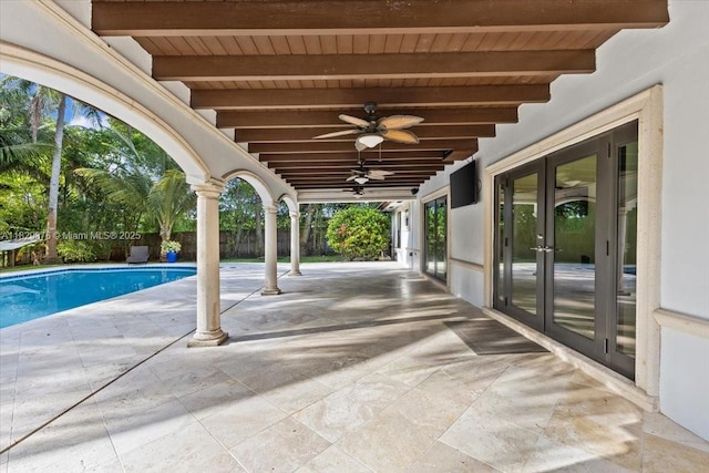 18301 SW 86th Ave, Palmetto Bay, FL 33157 - view of patio / terrace featuring french doors and ceiling fan