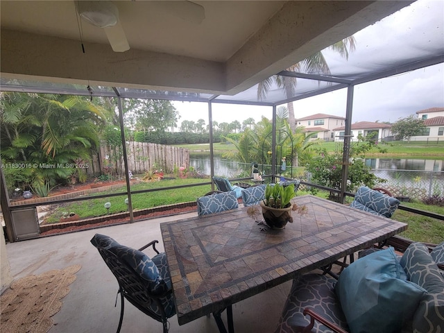 810 SW 113th Ter, Pembroke Pines, FL 33025 - sunroom / solarium featuring a water view, outdoor dining area, and a ceiling fan