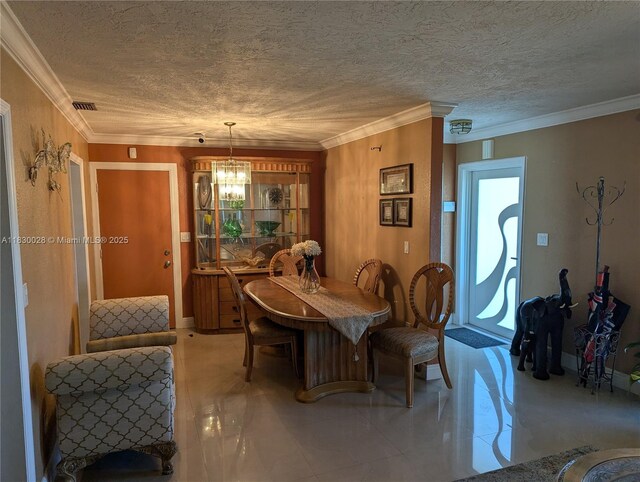 11024 SW 157th Ter, Miami, FL 33157 - dining room featuring a chandelier, ornamental molding, and a textured ceiling