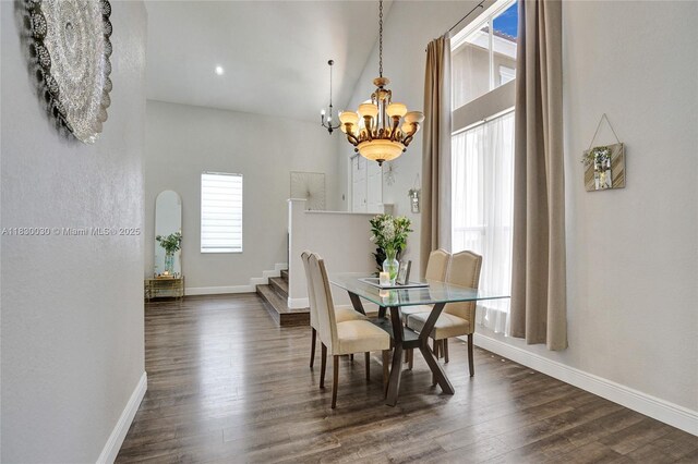 5347 SW 32nd Ter, Hollywood, FL 33312 - dining room with a chandelier, dark wood finished floors, stairway, and recessed lighting