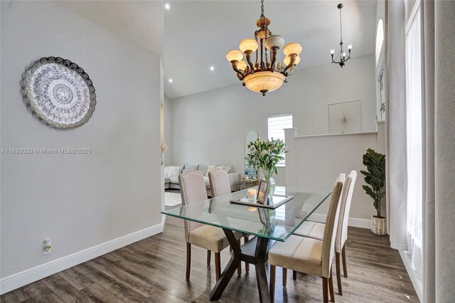 5347 SW 32nd Ter, Hollywood, FL 33312 - dining area featuring a chandelier, wood finished floors, lofted ceiling, and recessed lighting