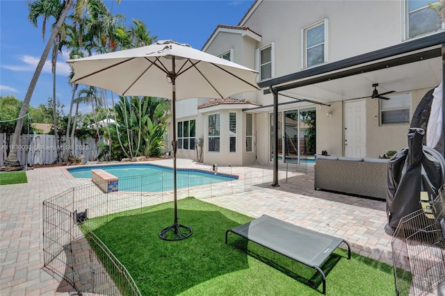 5347 SW 32nd Ter, Hollywood, FL 33312 - view of pool featuring a fenced backyard, a patio area, and a ceiling fan