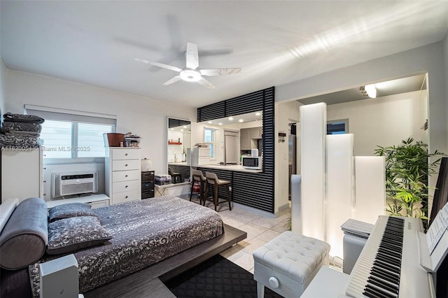 1060 Pennsylvania Ave Unit 7, Miami Beach, FL 33139 - bedroom featuring light tile patterned flooring, cooling unit, and ceiling fan