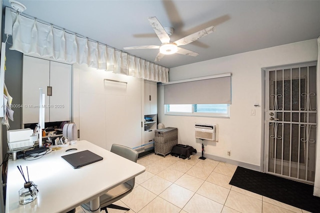 1060 Pennsylvania Ave Unit 7, Miami Beach, FL 33139 - home office featuring ceiling fan, a wall mounted air conditioner, and light tile patterned floors
