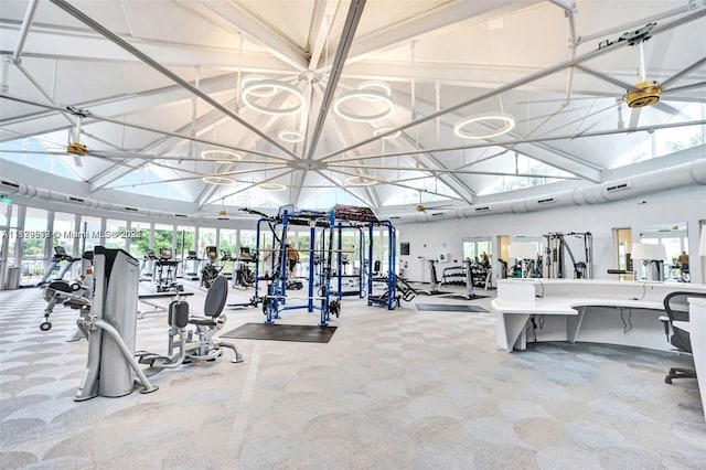 500 Three Islands Blvd Unit 320, Hallandale Beach, FL 33009 - exercise room with high vaulted ceiling and healthy amount of natural light