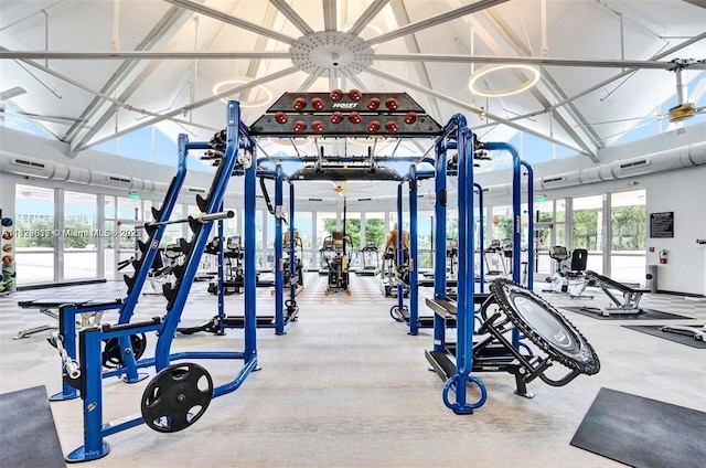 500 Three Islands Blvd Unit 320, Hallandale Beach, FL 33009 - gym featuring high vaulted ceiling and french doors