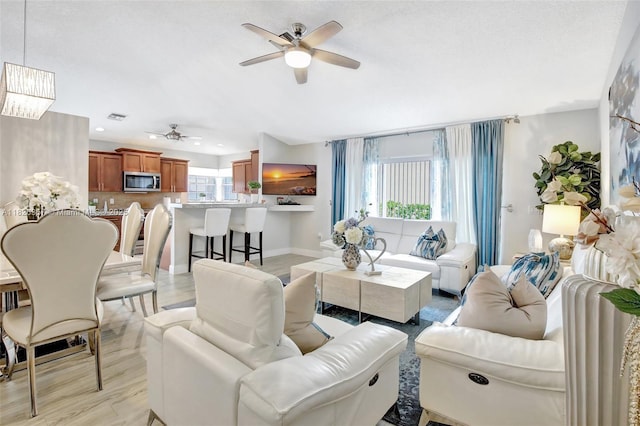 13552 NW 5th Ct, Plantation, FL 33325 - living room featuring ceiling fan, light wood finished floors, and recessed lighting