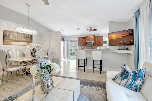 13552 NW 5th Ct, Plantation, FL 33325 - living room featuring ceiling fan, light wood-type flooring, and recessed lighting