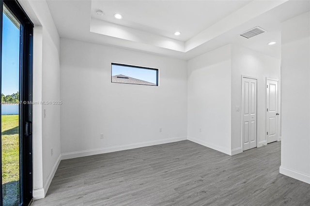 933 Gleason St, Lehigh Acres, FL 33974 - spare room featuring plenty of natural light, wood finished floors, recessed lighting, a smoke detector, and a raised ceiling