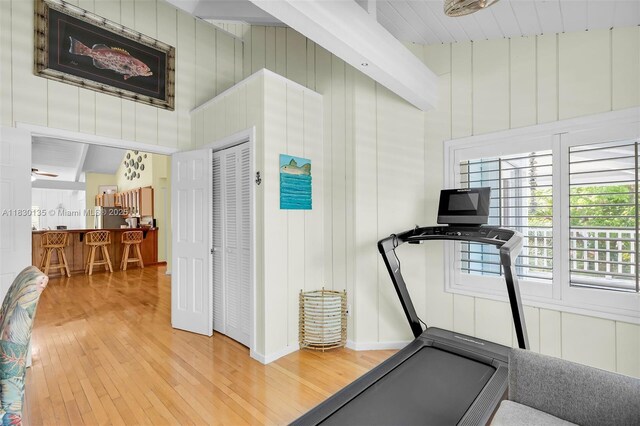 835 70th St, Gulf, Marathon, FL 33050 - workout room with wood finished floors and a high ceiling