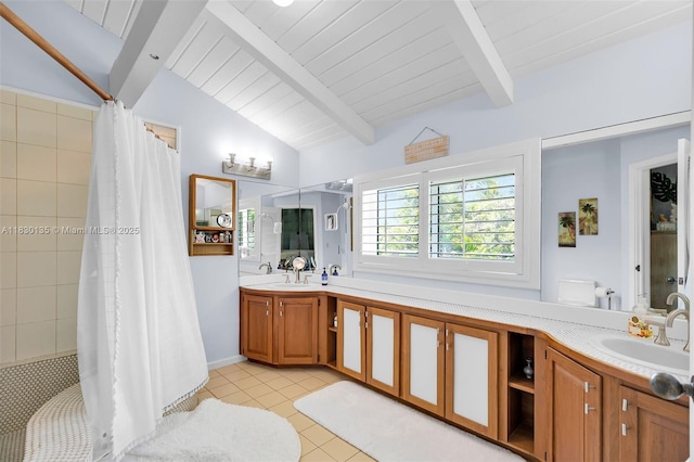 835 70th St, Gulf, Marathon, FL 33050 - bathroom with tile patterned floors, double vanity, and a tile shower