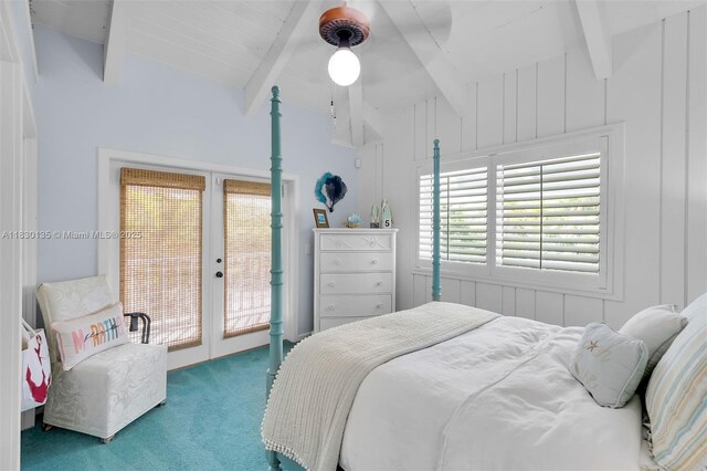 835 70th St, Gulf, Marathon, FL 33050 - bedroom with beam ceiling, carpet flooring, access to exterior, multiple windows, and ceiling fan
