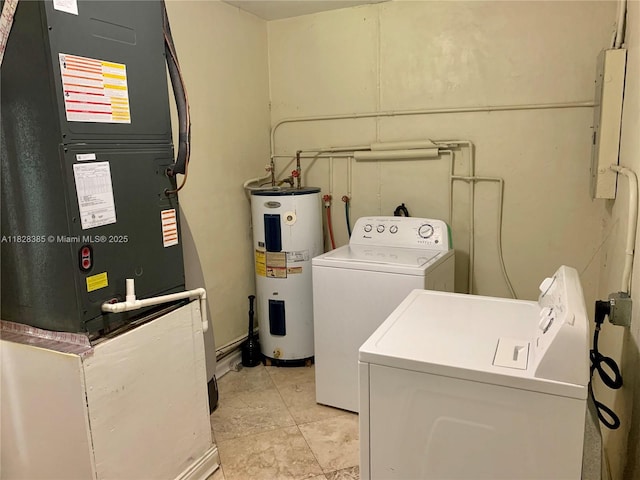 5221 Orange Dr, Davie, FL 33314 - laundry area with electric water heater, independent washer and dryer, and heating unit