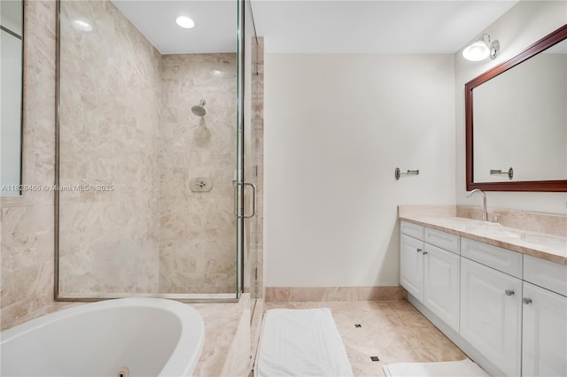 1425 Brickell Ave Unit 44A-B, Miami, FL 33131 - full bath with double vanity, a whirlpool tub, and a stall shower