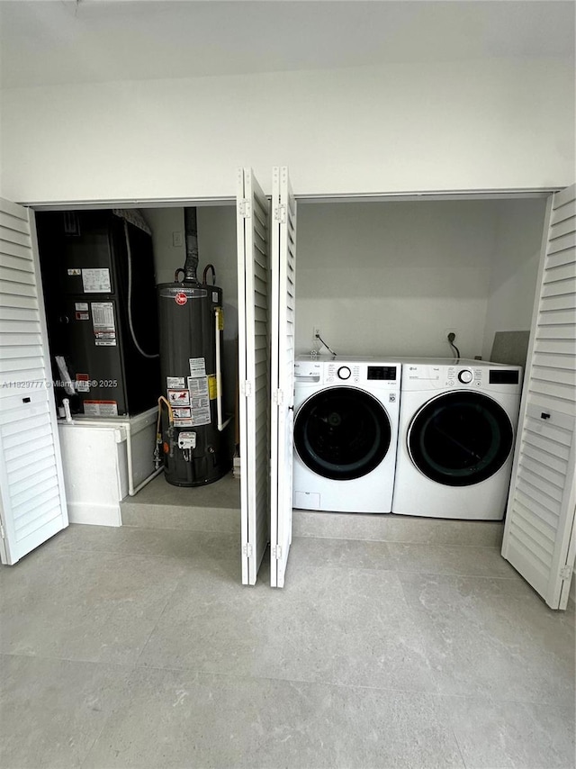 17902 SW 87th Pl, Palmetto Bay, FL 33157 - laundry room featuring water heater, washing machine and clothes dryer, and heating unit