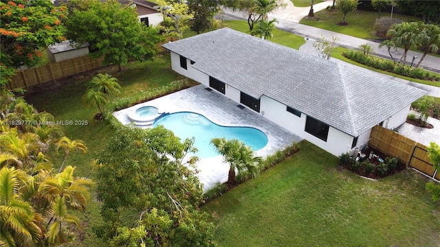 17902 SW 87th Pl, Palmetto Bay, FL 33157 - view of pool featuring a fenced backyard, a patio area, and a pool with connected hot tub
