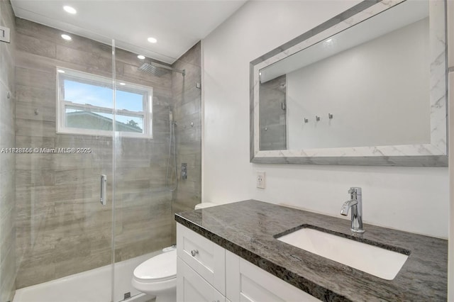 1840 N 56th Ave, Hollywood, FL 33021 - full bathroom with vanity, a stall shower, and recessed lighting