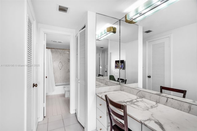 177 Ocean Lane Dr Unit 1203, Key Biscayne, FL 33149 - full bath with a closet, vanity, tile patterned flooring, and shower / tub combo with curtain