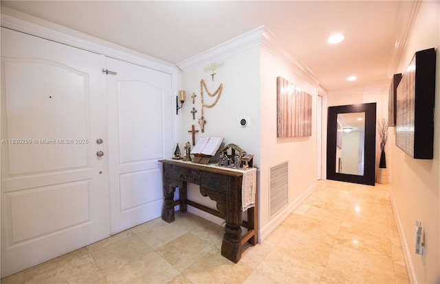 9 NE 20th Ave Unit 201, Deerfield Beach, FL 33441 - foyer featuring crown molding and recessed lighting