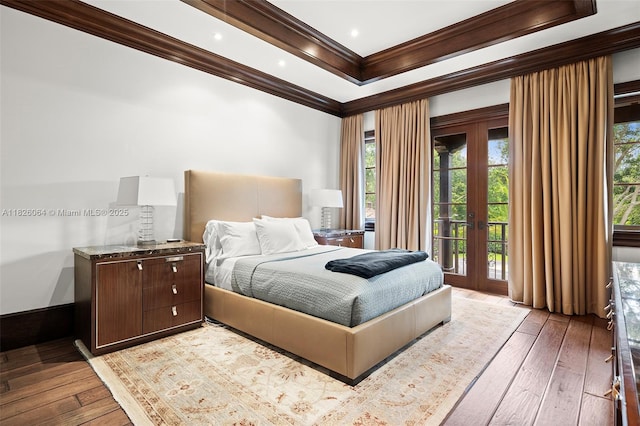 10101 SW 60th Ct, Pinecrest, FL 33156 - bedroom featuring crown molding, french doors, access to outside, multiple windows, and light wood finished floors