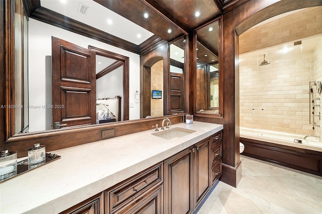 10101 SW 60th Ct, Pinecrest, FL 33156 - full bath featuring crown molding, vanity, and shower / washtub combination